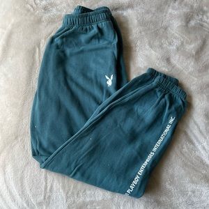 teal playboy bunny sweatpants